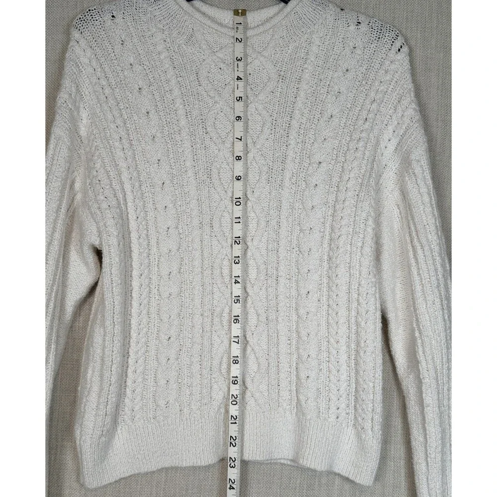 J. Crew Roll Neck Cable Knit Sweater Women M White Cotton Blend Preppy Fisherman